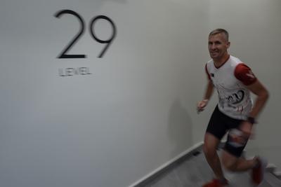 Stair running competition in MOL Campus tower in Budapest-stock-photo