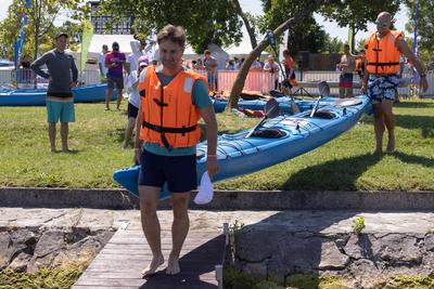 Balaton Cross Paddling in Hungary-stock-foto