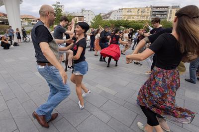 Folk dance flashmob in Budapest-stock-photo