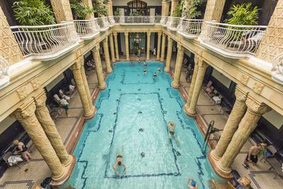 People bathing in Gellert Thermal Baths, Budapest, Hungary, Europe-stock-photo