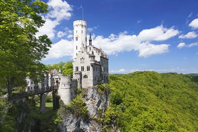 Lichtenstein Castle in spring, Swabian Alb, Baden Wurttemberg, Germany, Europe-stock-photo