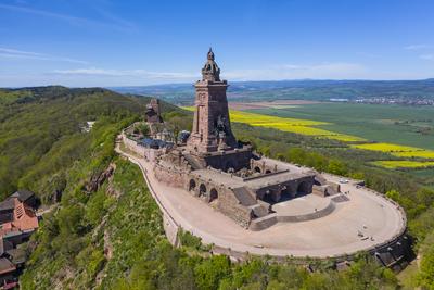 Aerial of the Kyffhaeuser Monument, Barbarossa monument, Thuringia, Germany (drone)-stock-photo