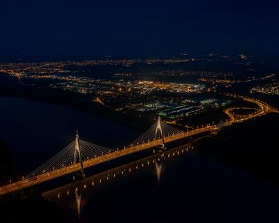 Megyeri bridge with Danube river, Budapest, Hungary-stock-photo