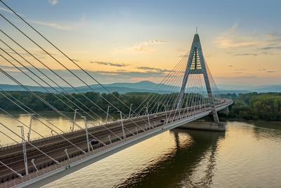 Megyeri bridge with Danube river, Budapest, Hungary-stock-photo