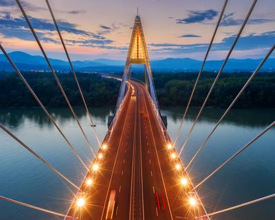 Megyeri bridge with Danube river, Budapest, Hungary-stock-photo