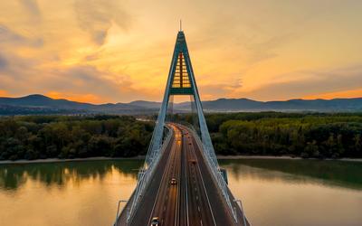 Megyeri bridge with Danube river, Budapest, Hungary-stock-photo