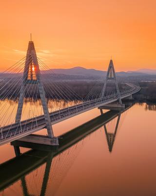 Megyeri bridge with Danube river, Budapest, Hungary-stock-photo