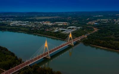 Megyeri bridge with Danube river, Budapest, Hungary-stock-photo