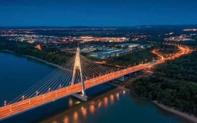 Megyeri bridge with Danube river, Budapest, Hungary-stock-photo