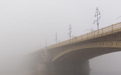 Foggy Margaret bridge, Budapest, Hungary-stock-photo