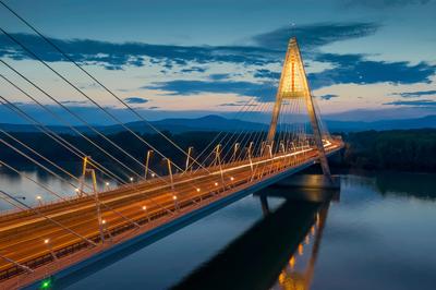 Megyeri bridge with Danube river, Budapest, Hungary-stock-photo