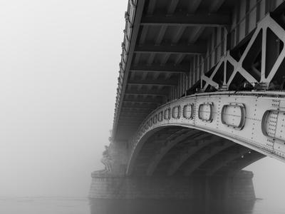 Foggy Margaret bridge, Budapest, Hungary-stock-photo
