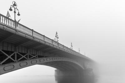 Foggy Margaret bridge, Budapest, Hungary-stock-photo