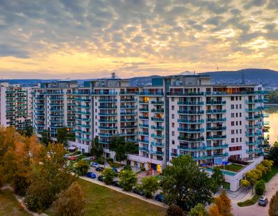 Aerial photo of Marina Bay Residence, Budapest, Hungary-stock-foto