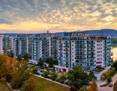 Aerial photo of Marina Bay Residence, Budapest, Hungary-stock-photo