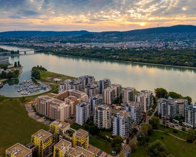 Aerial photo of Marina Bay Residence, Budapest, Hungary-stock-photo
