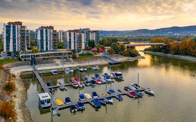 Aerial photo of Marina Bay Residence, Budapest, Hungary-stock-photo
