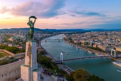 Aerial Budapest cityscape form Gellert Hill.-stock-photo