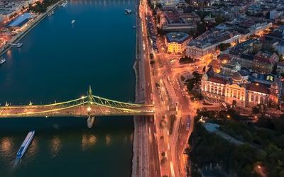 Aerial Budapest night cityscape form Gellert Hill.-stock-photo