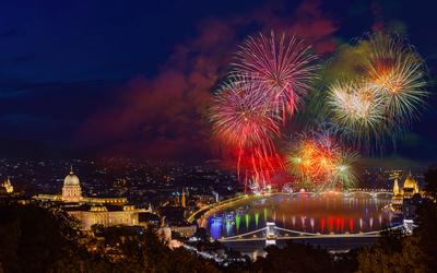 Fireworks in August 20th in Budapest, Hungary-stock-photo