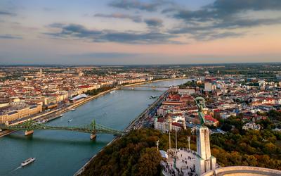 Aerial cityscape of  Gellert Hill, Budapest, Hungary-stock-foto