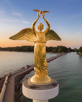 Blessed virgin angel statue in the siofok port.-stock-photo