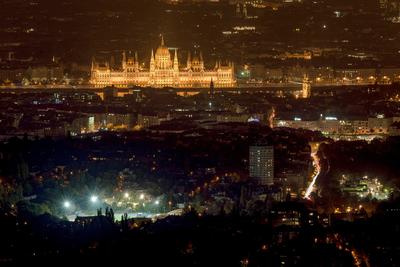 Budapest Night cityscape with Parlaiament-stock-foto