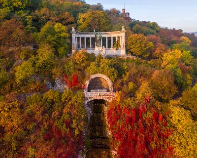 Sunrise aerial view frim  Gellert hill, Budapest, Hungary-stock-photo