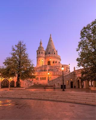 Fisherman's Bastion, Budapest. Image of the Fisherman's Bastion in Budapest, capital city of Hungary, during sunrise-stock-photo