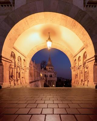 Fisherman's Bastion, Budapest. Image of the Fisherman's Bastion in Budapest, capital city of Hungary, during sunrise-stock-photo