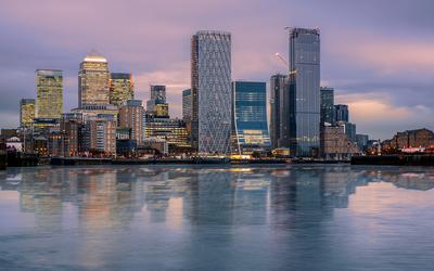 Canary wharf cityscape with reflection.-stock-photo