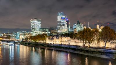 London Cityscape about the bank of Thames river.-stock-photo