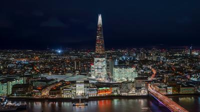 Night cityscape about London downtown-stock-foto