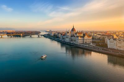 Sunrise above Budapest.-stock-photo