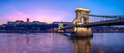 Panoramic photo about Buda castle and Chain bridge-stock-foto