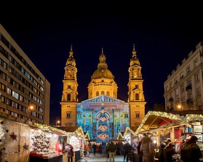 Christmas Market in St Stephen square, Budapest, Hungary-stock-photo