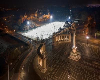 Ice rink in the city park of budapest.-stock-photo