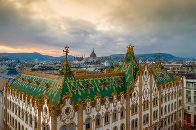 Amazing Zsolnay pyro granite roof in Budapest, Hungary.-stock-photo