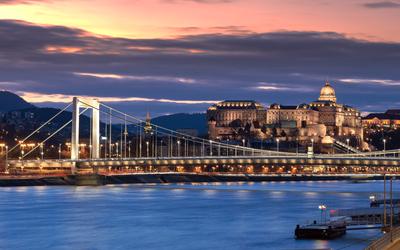 Europe Hungary Budapest Elizabeth Bridge Buda castle-stock-foto