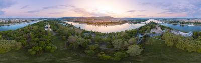 Hungary Budapest Margaret Island  full panorama.-stock-photo