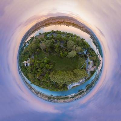 Hungary Budapest. Margaret island in tiny planet effect.tif-stock-foto