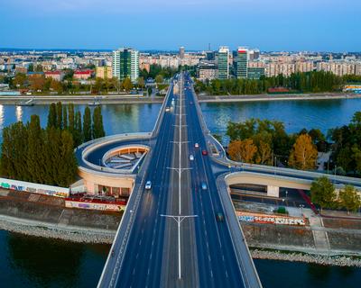 Hungary Budapest. Aerial view about Arpad bridge.-stock-photo