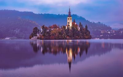 Europe Slovenia Lake Bled island-stock-foto