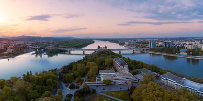 Hungary Budapest. Aerial view about the Margaret island.-stock-photo