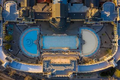 Europe Hungary Budapest Szehenyi thermal bath Closed. Empty. Covid19 tilting up. quarantine.-stock-photo