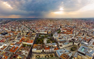 Europe hungary Budapest. Aerial panoramic cityscape about Budapest with epic sky.-stock-photo