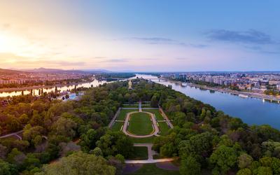 Hungary Budapest. Amazing cityscape about the Margaret island.-stock-photo