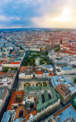 Europe hungary Budapest. Aerial panoramic cityscape about Budapest with epic sky.-stock-photo