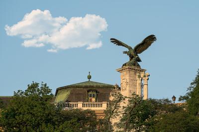 Hungary Budapest. Turul Bird Statue in Budapest with blue sky-stock-photo