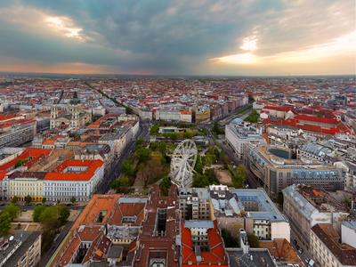 Europe hungary Budapest. Aerial panoramic cityscape about Budapest with epic sky.-stock-photo